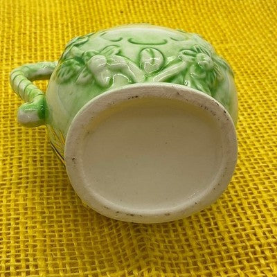 Creamer Pitcher Unisex 4" Green Floral 3D Applied Gold Trim Bud Vase Retro