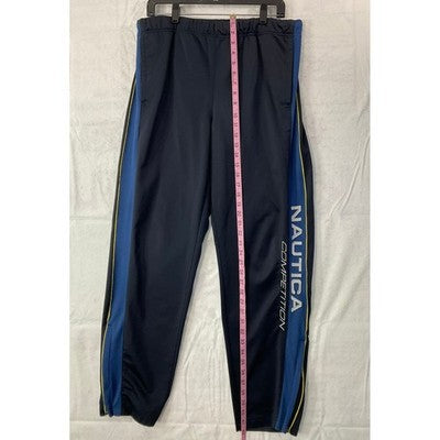 Nautica Competition Track Pants Mens Medium Navy Blue Side Stripe Joggers Retro