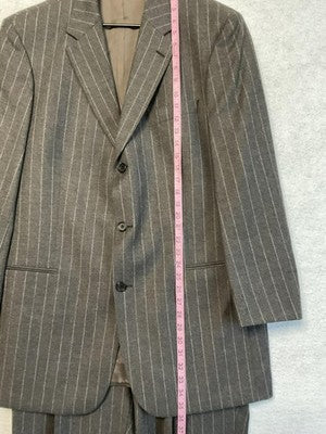 VTG Hugo Boss Suit Men 44L Gray Wool Cashmere Pinstripe Designer Pants 37x30 USA
