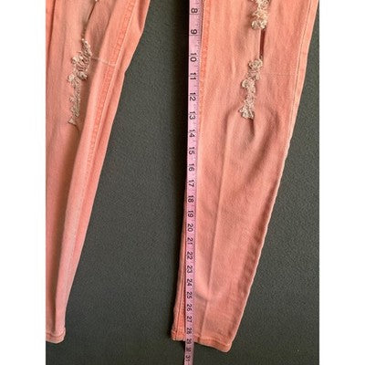 Wet Seal Skinny Jeans Peach Color Distressed Juniors Size 5 Cotton Stretch