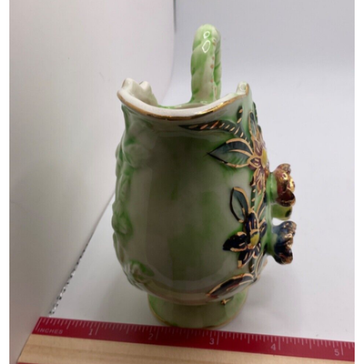 Rare Vintage Hand-Painted Porcelain Pitcher/Vase - 4.5" Tall, Gold Accents