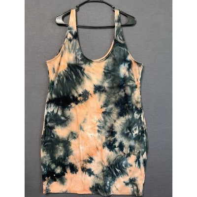 Rue 21 "Exotic" Tie Dye Ribbed Tank Dress 2X Sleeveless Rhinestone Graphic Y2K