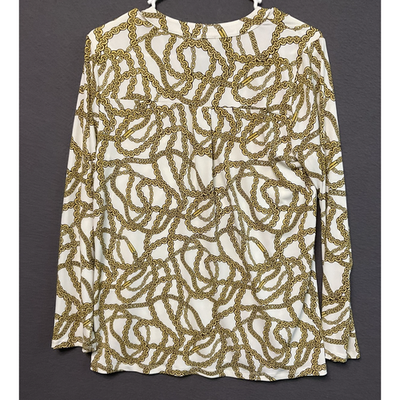 Michael Kors Shirt Womens Small Gold Chain Print Zip Front Long Sleeve Top S