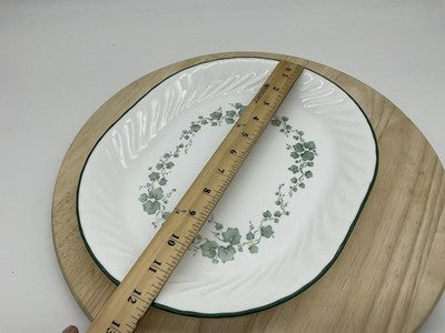 Corelle White Glass Large Serving Plate Callaway Green Ivy Oval USA Kitchen Dish