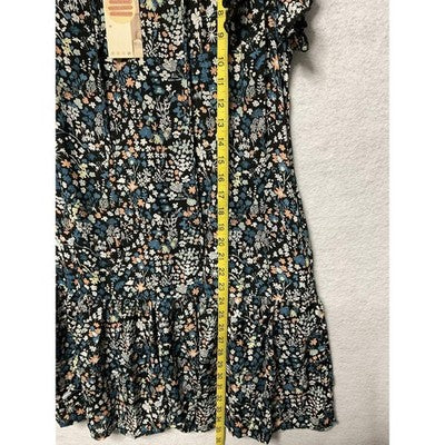 Dokotoo Dress Womens Medium Black Floral Ruffle Short Sleeve Tiered Boho New
