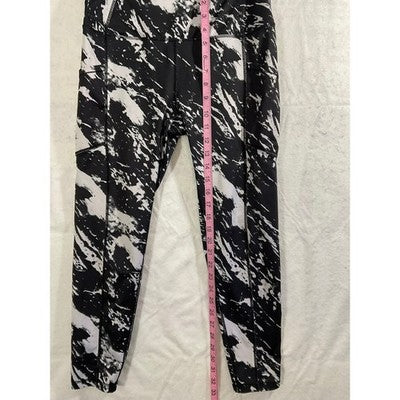 Pro Player Leggings Womens Med Black White Marble Splash Wicking Athletic Pants