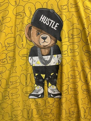 Hustle Shirt Mens 2XL Yellow Teddy Bear Graphic Tee Streetwear Hip Hop Drip