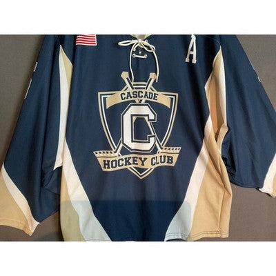 Cascade Hockey Club Jersey M/M 1/4 Lace Up Retro Adult Navy Beige "A" Pitzer #5