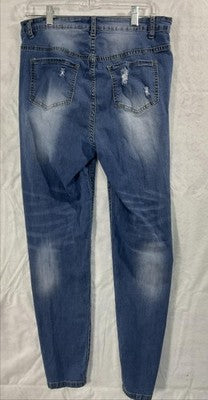 Between Us Jeans Womens 14 Blue Medium Wash High Rise Distressed Skinny Stretch