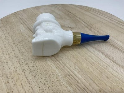Avon Ceramic Man In Top Hat Tobacco Pipe Figurine White Blue Gold Tone Decor VTG