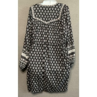 Old Navy Women's M Peasant Dress w/ Pockets Black White Floral Print Long Sleeve
