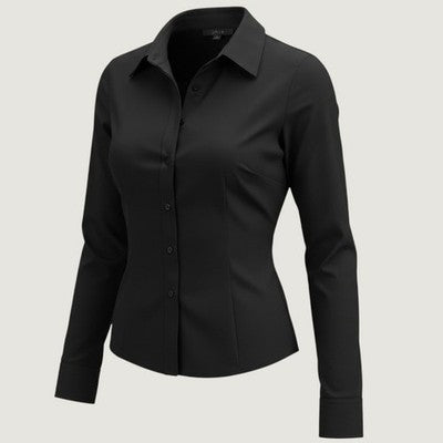 Iris Button Down Shirt Womens Small Black Long Sleeve Darted Tailored Top