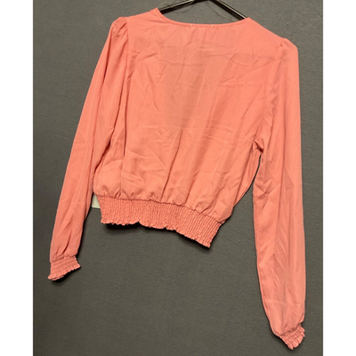 IRIS Basic Sheer Pink Blouse NWT Size M Long Sleeve Smocked Waist Flowy