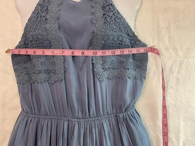 Altar'd State Dress Womens Medium Blue Crochet Halter Maxi Boho Sundress Wedding