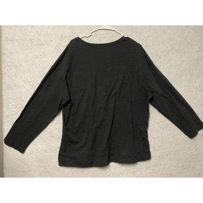 La Cera Shirt Womens 1X Black 100% Cotton Long Sleeve V Neck Plus Size Top