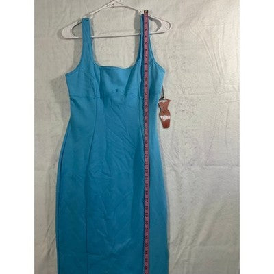 Haute Monde Bodycon Midi Dress Womens Small Blue Square Neck Slit NWT Summer