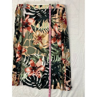 Melissa Paige Skirt Womens Large Multicolor Tropical Floral A-Line Midi Travel