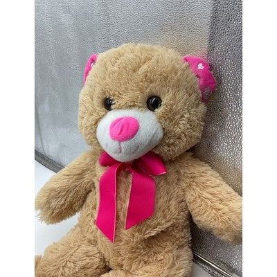 21-Inch Teddy Bear with Pink Bow, Pink/Silver Hearts by Tom's Toys