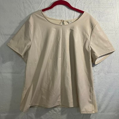 Est. 1946 Top Women XL Cream Faux Leather Mixed Media Short Sleeve Blouse