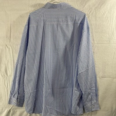 Blue White Striped Shirt Mens 4XL Long Sleeve Button Up Big Tall Seersucker