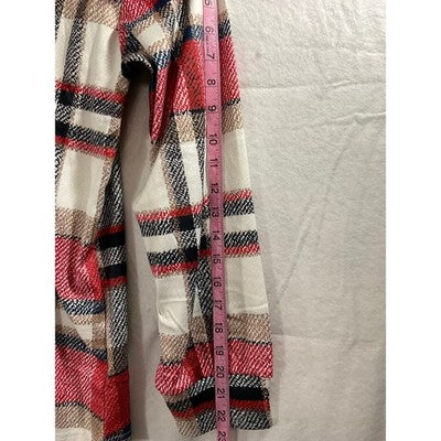 Exclusive Plaid Hooded Shirt Women Large Red White New Checkered Button Up Hoody
