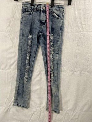 AQ Jeans Jeans Girls 6 Blue Denim Skinny Ruffle Distressed Adjustable Waist