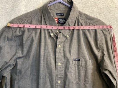 Chaps Shirt Mens XL Gray Easy Care Check Long Sleeve Button Down Pocket Casual