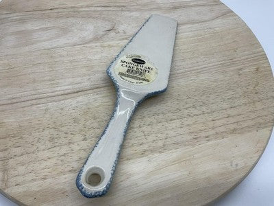 Vintage Hermitage Ceramic Spongeware Cake Knife Server Beige Heart Country