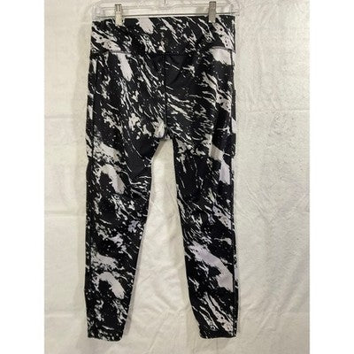 Pro Player Leggings Womens Med Black White Marble Splash Wicking Athletic Pants