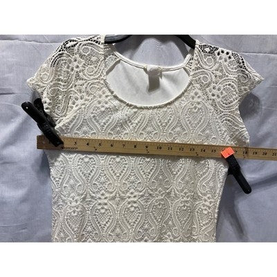 Vintage Brittney Black Medium Off-White Boho Short Sleeve Top, 90's Flare