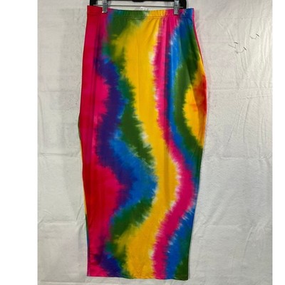 SHEIN Maxi Skirt Womens XL 12 Multicolor Rainbow Tie Dye Bodycon Festival Boho