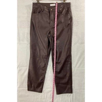 Time and Tru Faux Leather Pants Womens 12 Burgundy Straight Leg High Rise New