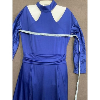 Women's Chic Blue Jumpsuit Lace Sleeve High Neck Lace Sleeves Evening Party Wear