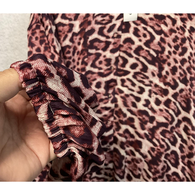 The Drop Blouse Womens 3X Leopard Animal Print Sheer Long Sleeve Button Shirt
