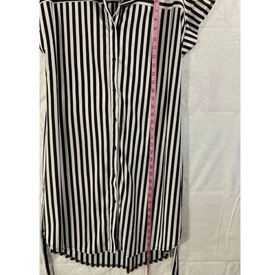 Mlle Gabrielle Shirt Dress Women Large Black White Striped Button Tie Waist Mini