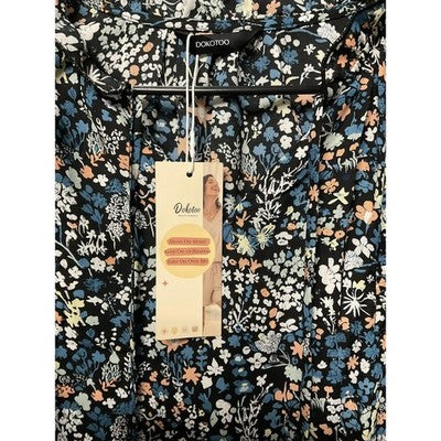 Dokotoo Dress Womens Medium Black Floral Ruffle Short Sleeve Tiered Boho New