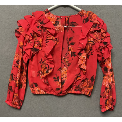 Truth NYC Blouse Womens Small Red Floral Ruffle Long Sleeve Sheer Top Boho Chic