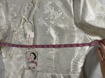 Doveyaf Dress Womens 2XL White Jacquard High Neck Puff Sleeve Qipao Wedding NWT