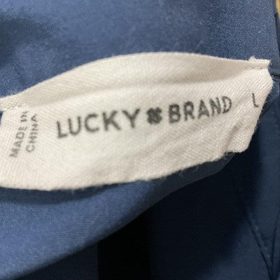 Lucky Brand Dress Womens Large Blue Shirt Midi Button Front Belted Tiered
