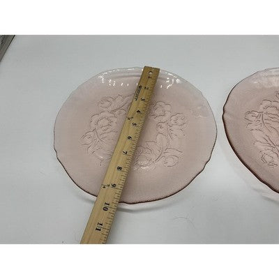 Vintage Pink Pressed Glass Luncheon Plates Set Of 2 Floral Art Deco Tableware