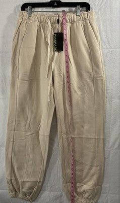 PINSPARK Pants Womens L Beige Fleece Lined Sweatpants Jogger Drawstring Pockets