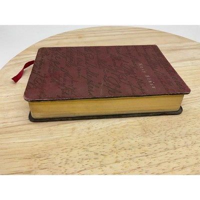 Holy Bible Red Script Cover Gold Gilded Edges Ribbon Bookmark Presentation