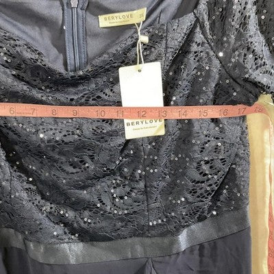 Berylove Dress Womens 2XL Navy Blue Sequin Lace Off Shoulder Maxi Gown New