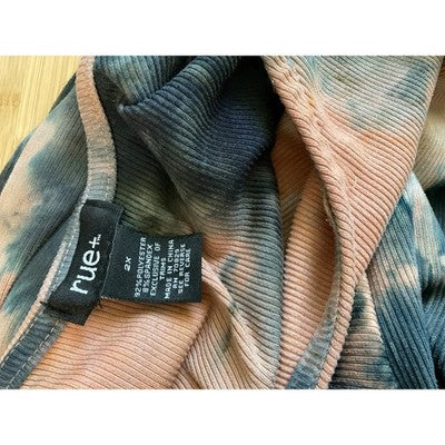 Rue 21 "Exotic" Tie Dye Ribbed Tank Dress 2X Sleeveless Rhinestone Graphic Y2K