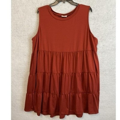 VTG Entro Dress Womens 2X Rust Orange Sleeveless Tiered Trapeze Swing Tank Boho