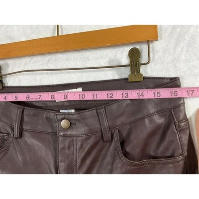 Time and Tru Faux Leather Pants Womens 12 Burgundy Straight Leg High Rise New