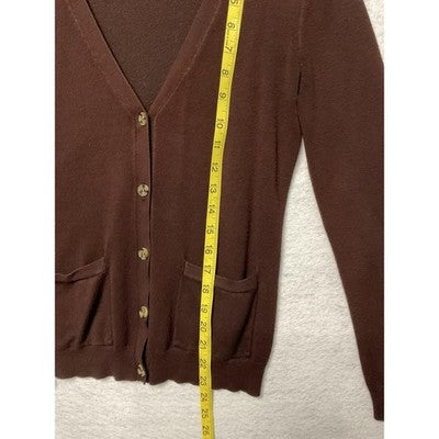 Forever 21 Sweater Womens Large Brown Knit Cardigan V Neck Button Front Pockets