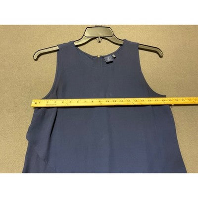 Kaari Blue Asymmetrical Tunic Size M Navy Blue Sleeveless Back Zip Polyester