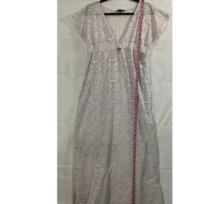 Spiaggia Dolce Lace Maxi Dress Womens L White V-Neck Crochet Beach Coverup Boho