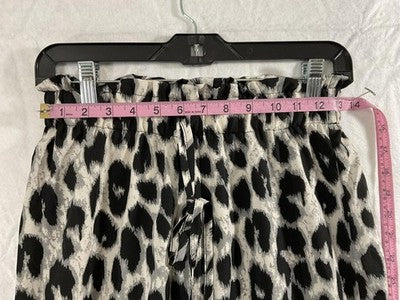 FimarSted Pants Womens Small Black Leopard Print Paperbag Wide Leg Soft Pull On